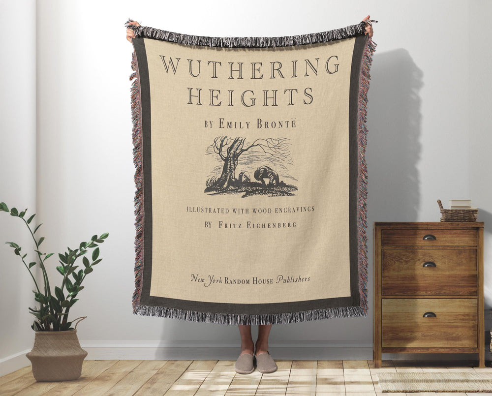 Wuthering Heights woven throw blanket showing the vintage book cover design