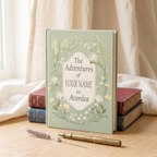 Personalized Anne of Green Gables hardcover journal with a sage green floral cover and a custom name, a gift for L.M. Montgomery and Avonlea readers