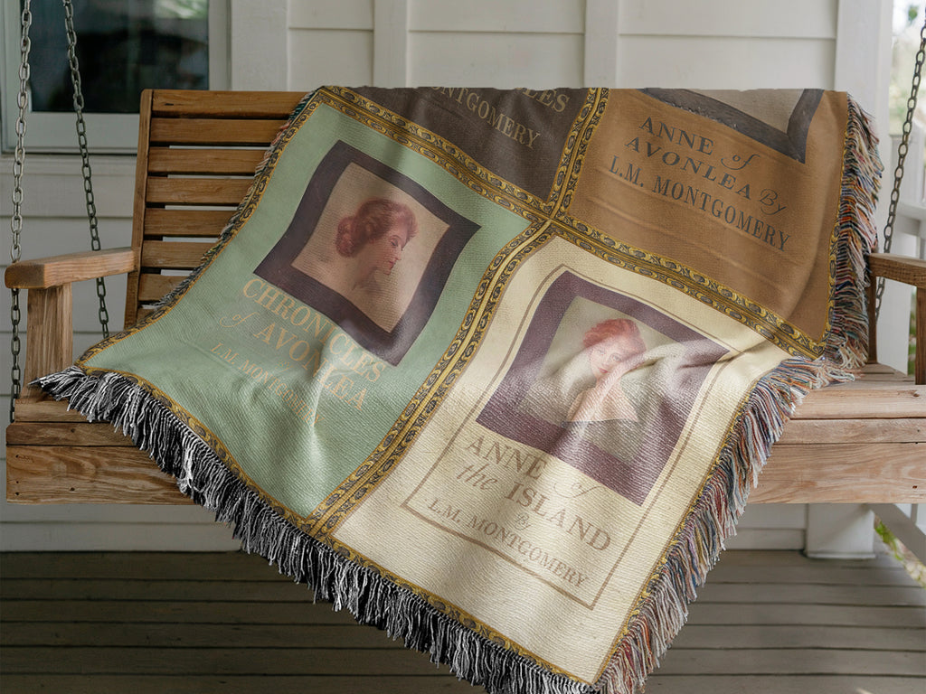 Anne of Green Gables book covers woven throw blanket, literary gift for English teachers and readers