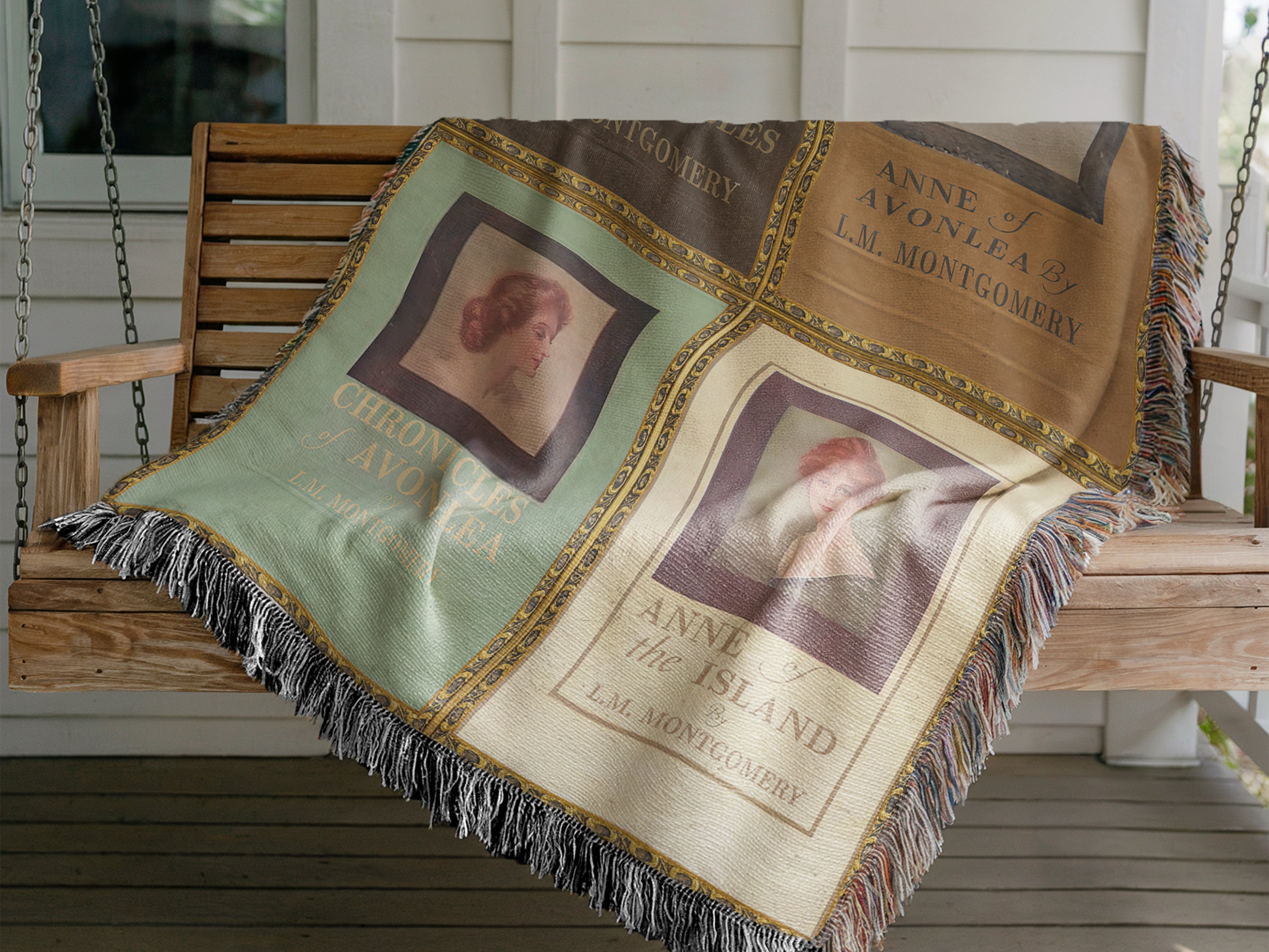 Anne of Green Gables book covers woven throw blanket, literary gift for English teachers and readers
