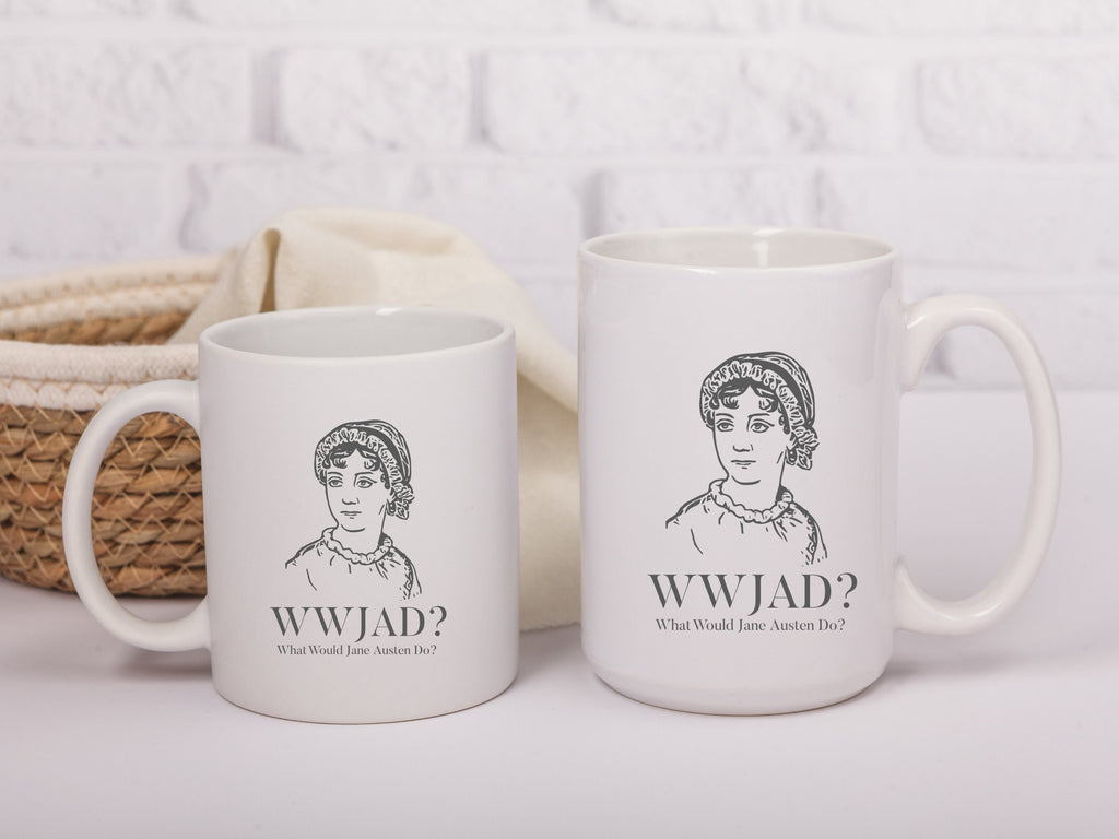 Funny Jane Austen Mug, 11 oz & 15 oz White Ceramic Cup, Jane Austen Gifts, Romance Reader Gift, Pride Prejudice Bookish Cup, Library Mug