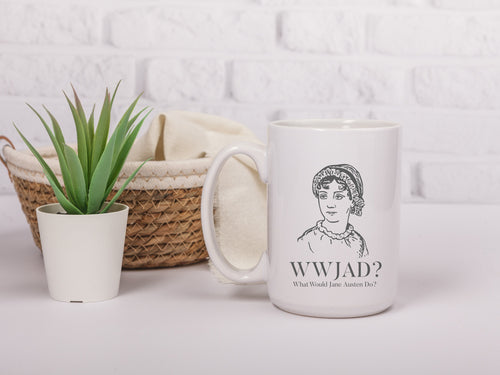 Funny Jane Austen Mug, 11 oz & 15 oz White Ceramic Cup, Jane Austen Gifts, Romance Reader Gift, Pride Prejudice Bookish Cup, Library Mug