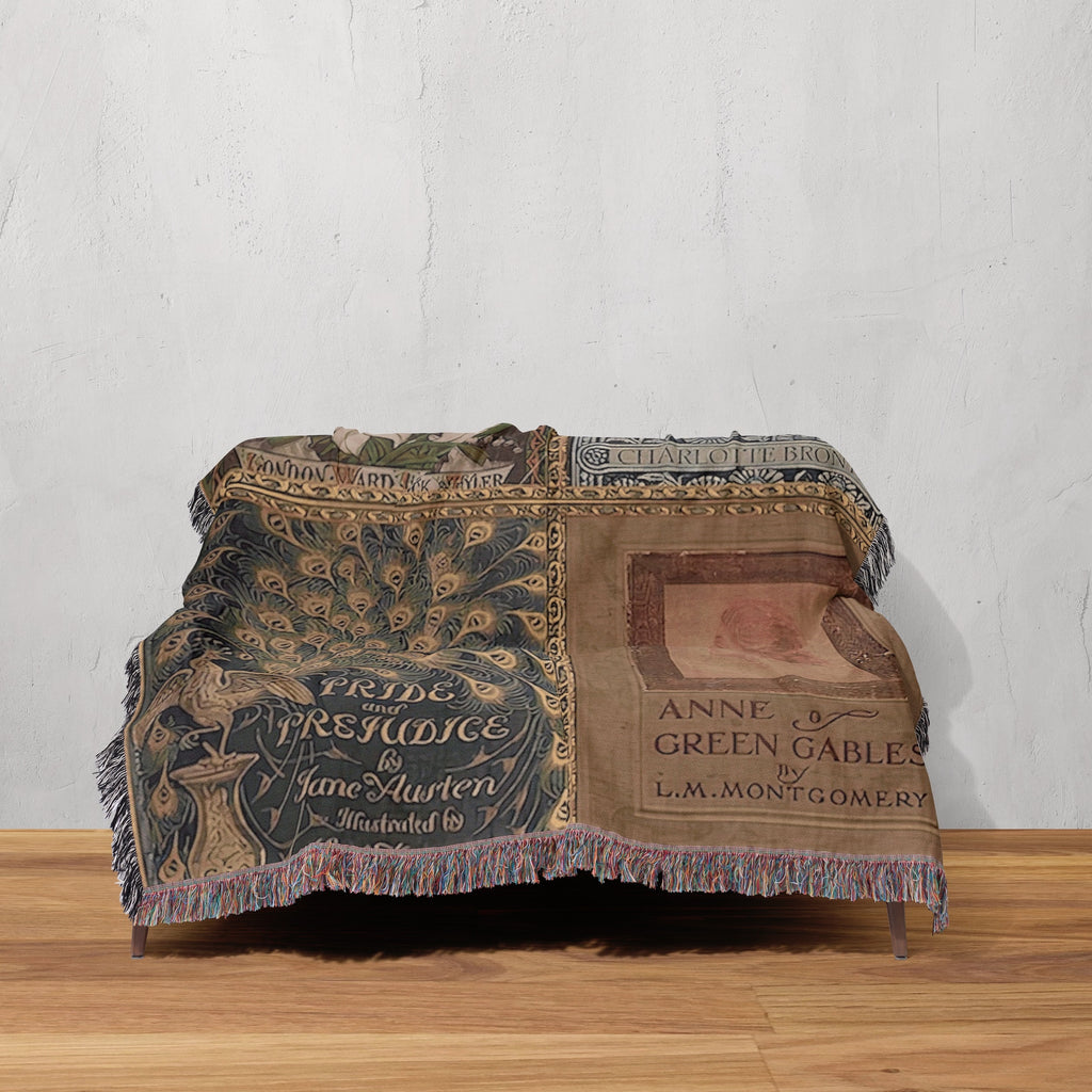 Vintage Book Covers Blanket, Woven Jane Austen Book Throw Blanket, Anne of Green Gables Vintage Book Blanket, Reading Blanket,