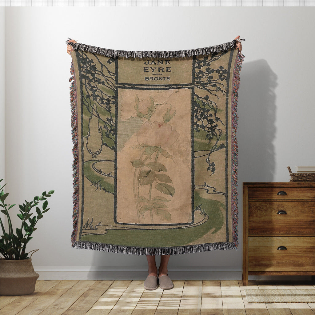 Jane Eyre Book Blanket, Vintage Book Cover Woven Reading Blanket, Charlotte Bronte Throw Blanket Wall Tapestry 100% Cotton