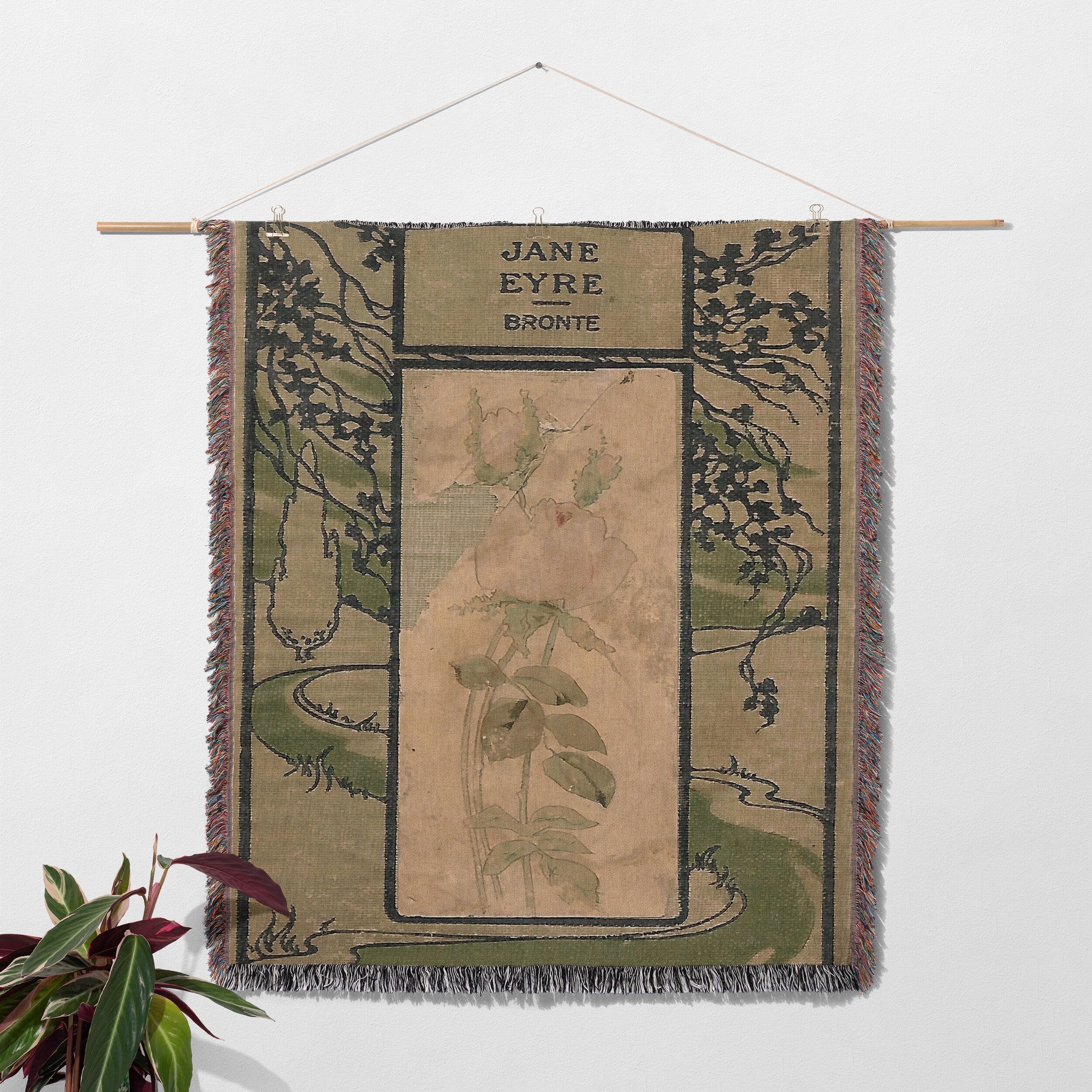 Jane Eyre Book Blanket, Vintage Book Cover Woven Reading Blanket, Charlotte Bronte Throw Blanket Wall Tapestry 100% Cotton