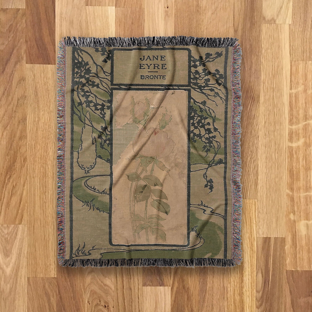 Jane Eyre Book Blanket, Vintage Book Cover Woven Reading Blanket, Charlotte Bronte Throw Blanket Wall Tapestry 100% Cotton