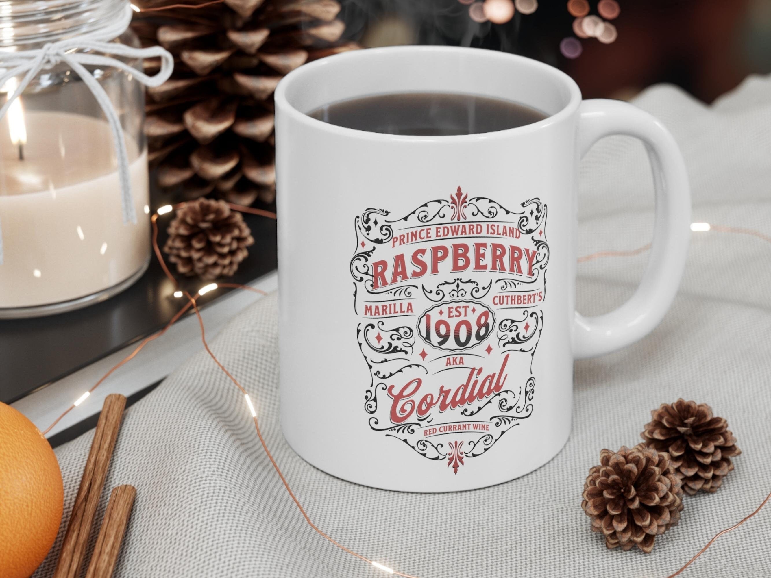 Anne of Green Gables Mug 11 oz & 15 oz, Kindred Spirits Gift, Marilla Cuthbert Raspberry Cordial Coffee Mug, Book Lover Christmas gift