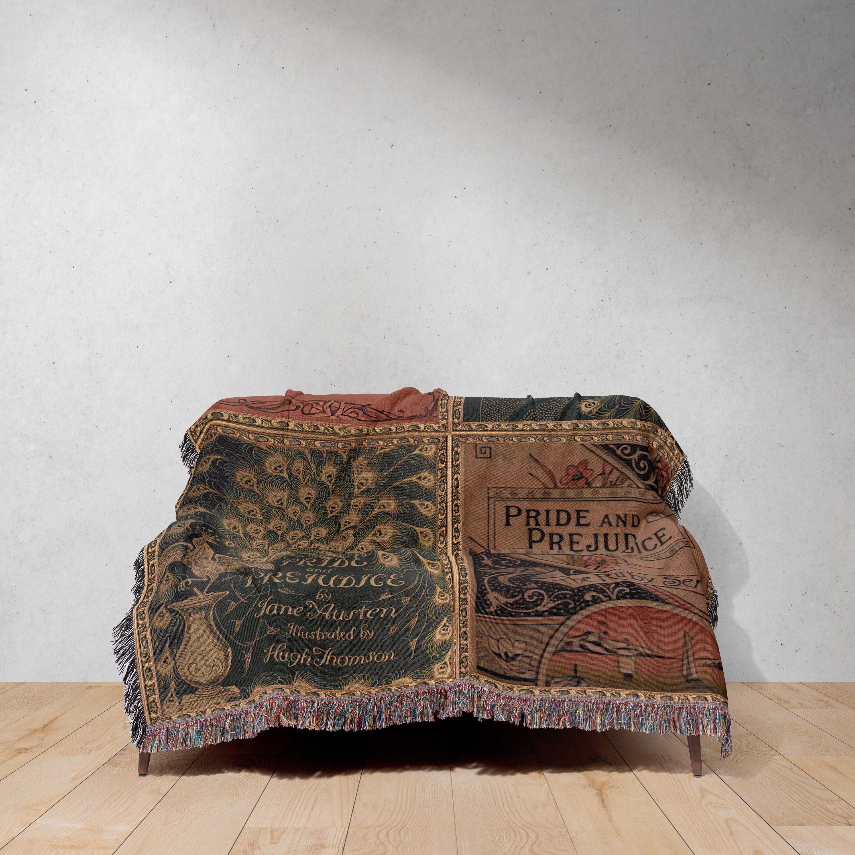 Reading Blanket for Bibliophile Bookworms Book Lover, English Teacher Professor Librarian Gift, Jane Austen Pride Prejudice Literary Gift
