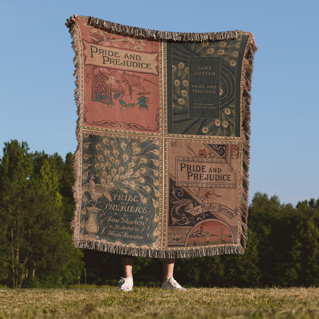 Jane Austen Blanket Tapestry, Vintage Pride and Prejudice Woven Literary Blanket, Vintage Book Cover Throw Blanket, Jane Austen Gift