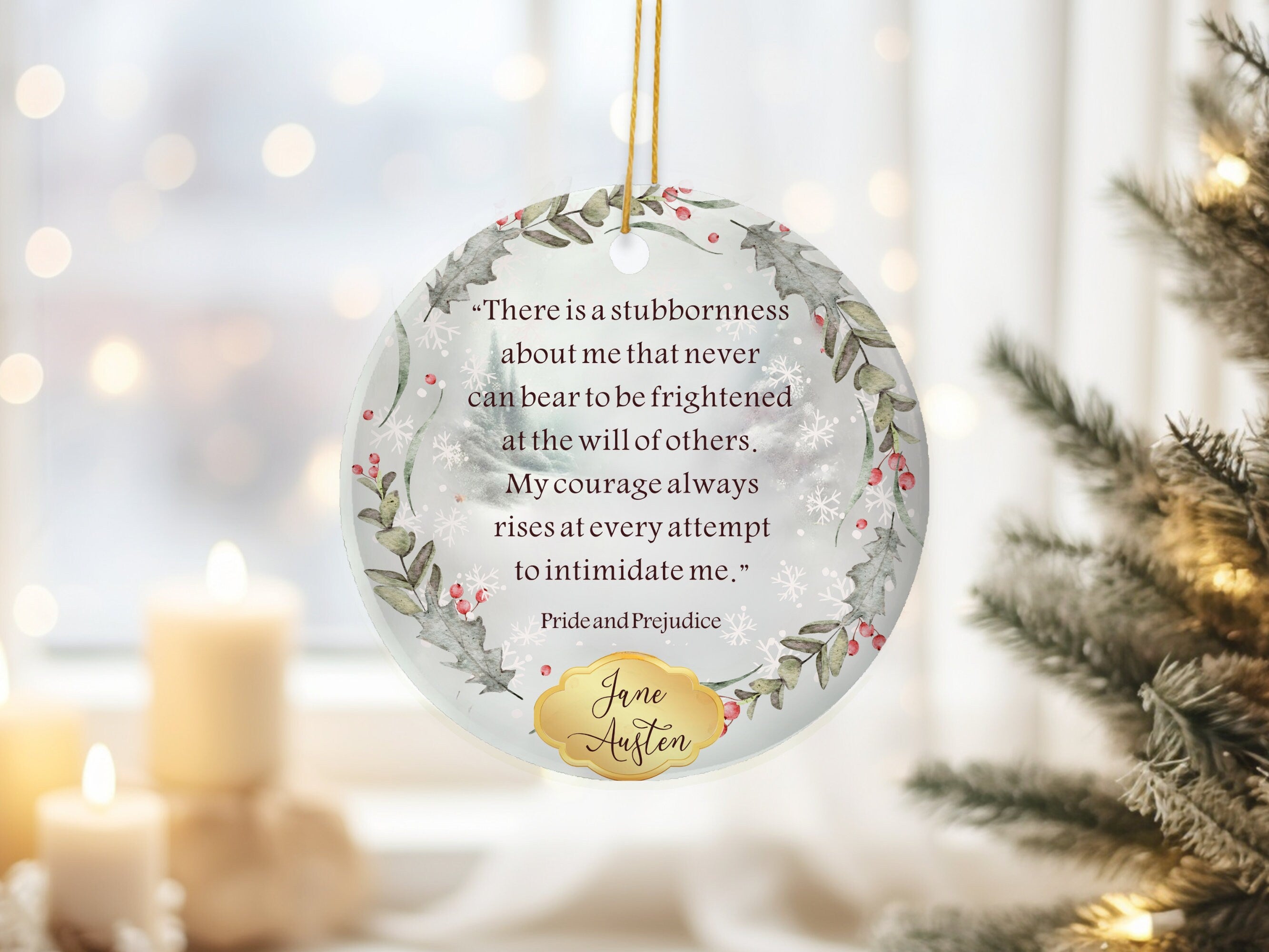 Jane Austen Gifts Book Ceramic Ornament, Pride and Prejudice Ornament, Book Club Ornament, Jane Austen Quote Bookish Present