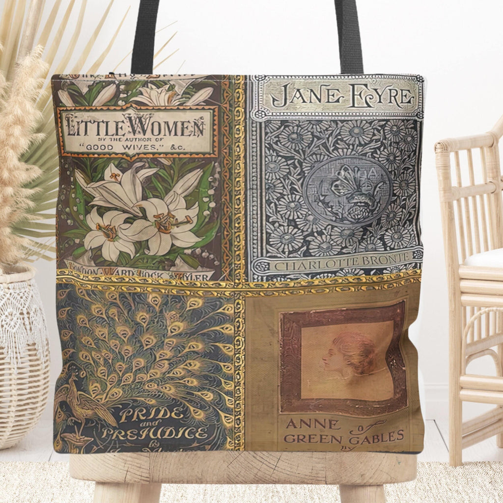 Pride and Prejudice Jane Austen Book Merch Tote Bag With Vintage Book Covers, Anne of Green Gables, Little Women, Jane Eyre, Literary Tote