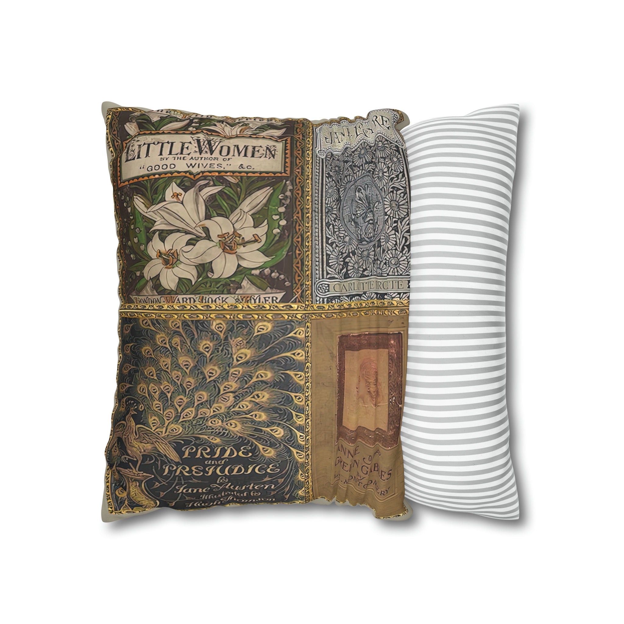 Literary Bookworm Reading Gift, Vintage Book Covers Pillow Case, Jane Austen Anne of Green Gables Pride Prejudice Decor Pillowcase