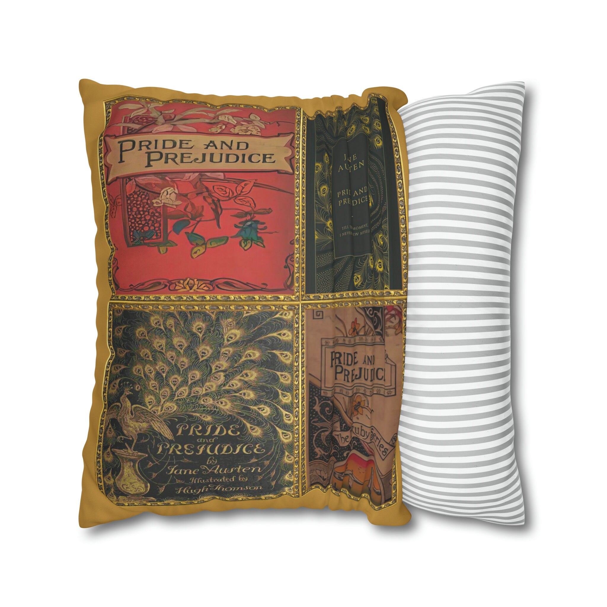 Jane Austen Pride and Prejudice Pillow Cover, Vintage Jane Austen Book Cover Faux Suede Square Throw Pillow Case, Pride and Prejudice Gift