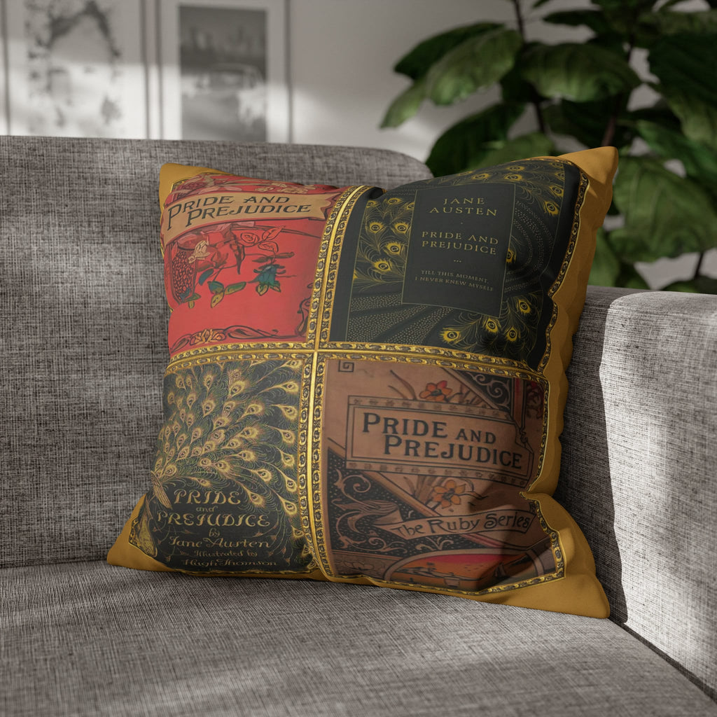 Jane Austen Pride and Prejudice Pillow Cover, Vintage Jane Austen Book Cover Faux Suede Square Throw Pillow Case, Pride and Prejudice Gift