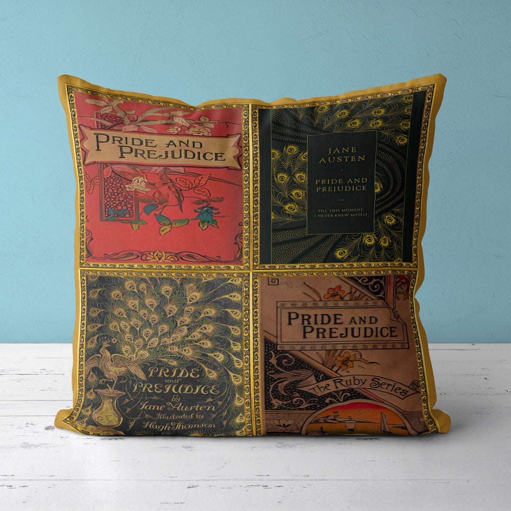 Jane Austen Pride and Prejudice Pillow Cover, Vintage Jane Austen Book Cover Faux Suede Square Throw Pillow Case, Pride and Prejudice Gift