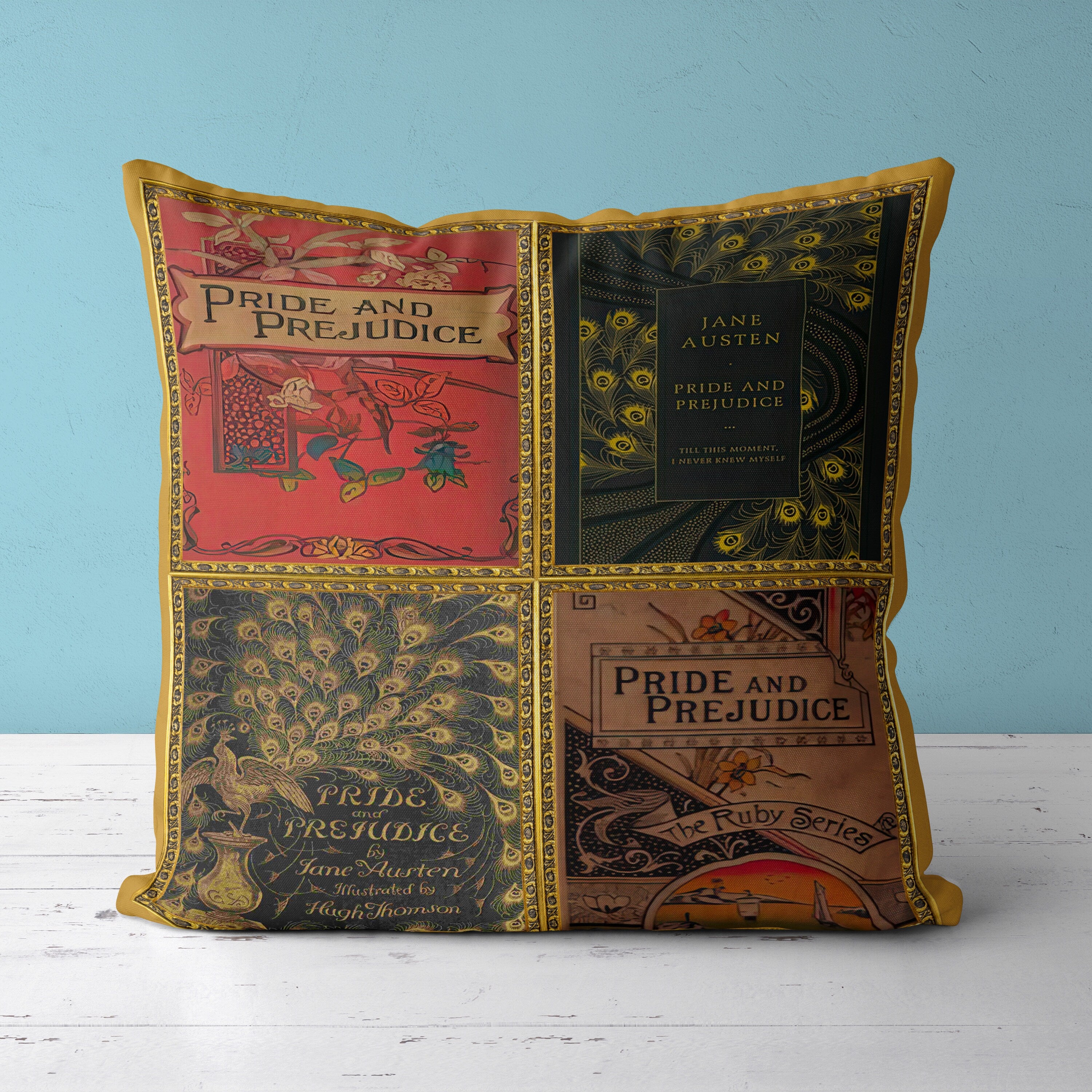 Jane Austen Pride and Prejudice Pillow Cover, Vintage Jane Austen Book Cover Faux Suede Square Throw Pillow Case, Pride and Prejudice Gift