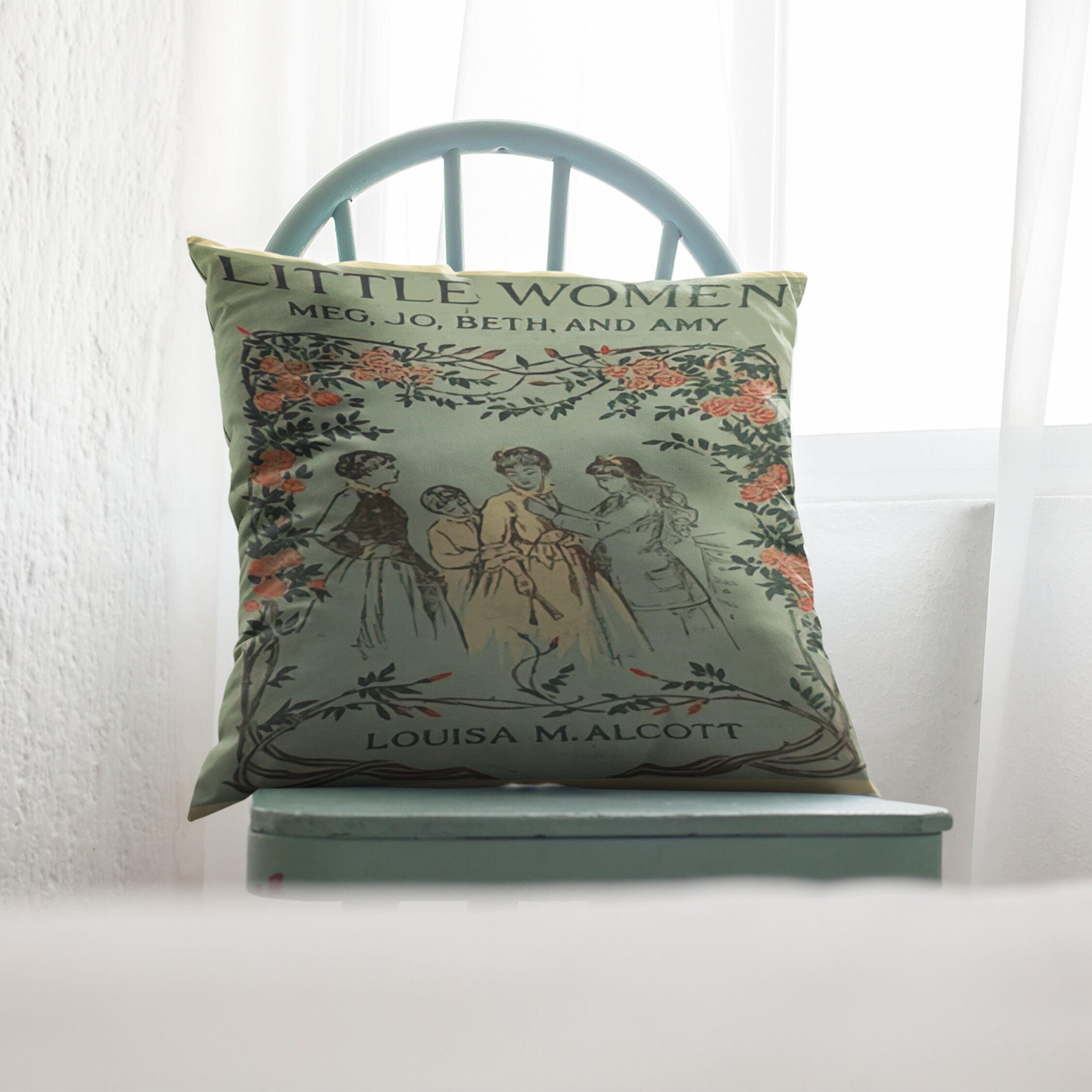 Little Women Decor Pillowcase, Literary Bookworm Reading Gift, Louisa May Alcott Vintage Book Covers Pillow Case,
