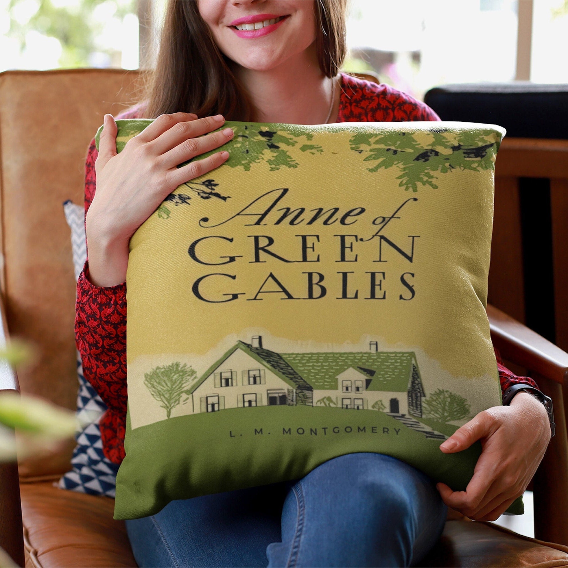 Literary Bookworm Reading Gift, Vintage Book Covers Pillow Case, LM Montgomery Anne of Green Gables Decor Pillowcase