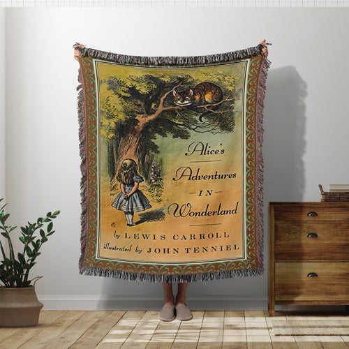 Alice in Wonderland Woven Blanket, Alice in Wonderland Book Cover Tapestry Woven Throw, Lewis Carroll Classic Book Nursery Decor