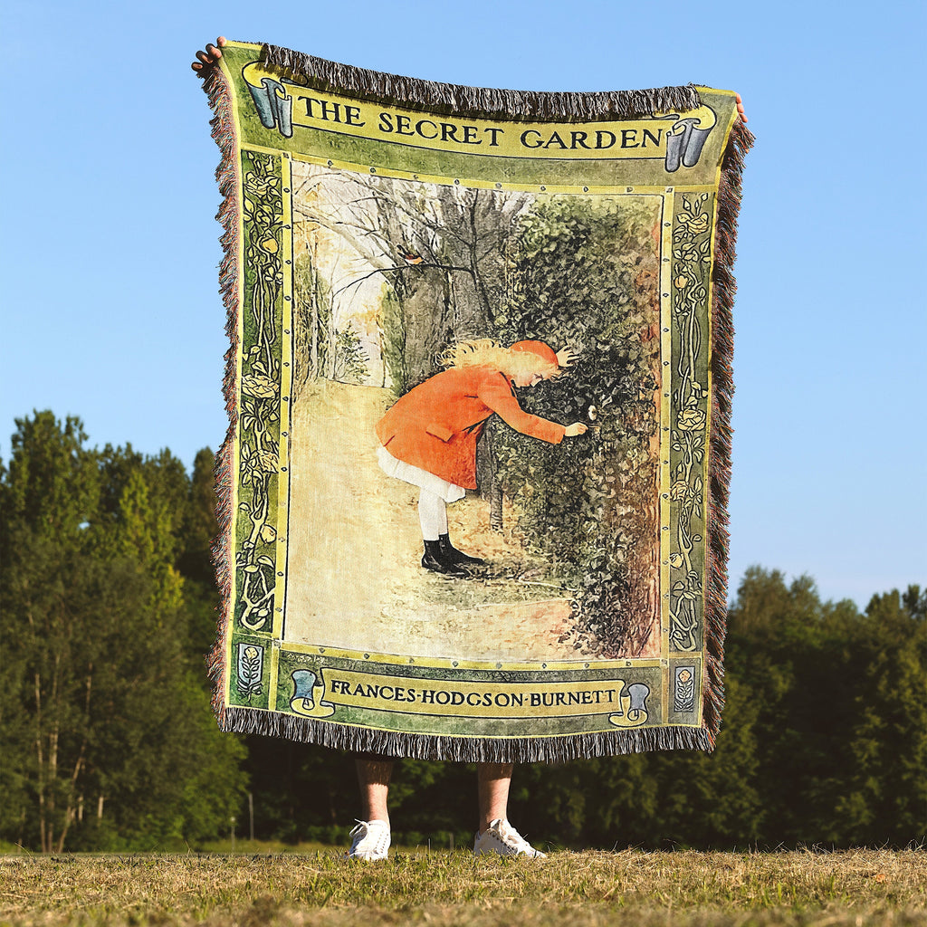 Secret Garden Woven Blanket, The Secret Garden Book Cover Tapestry Woven Throw, Frances Hodgson Burnett Classic Book Nursery Decor