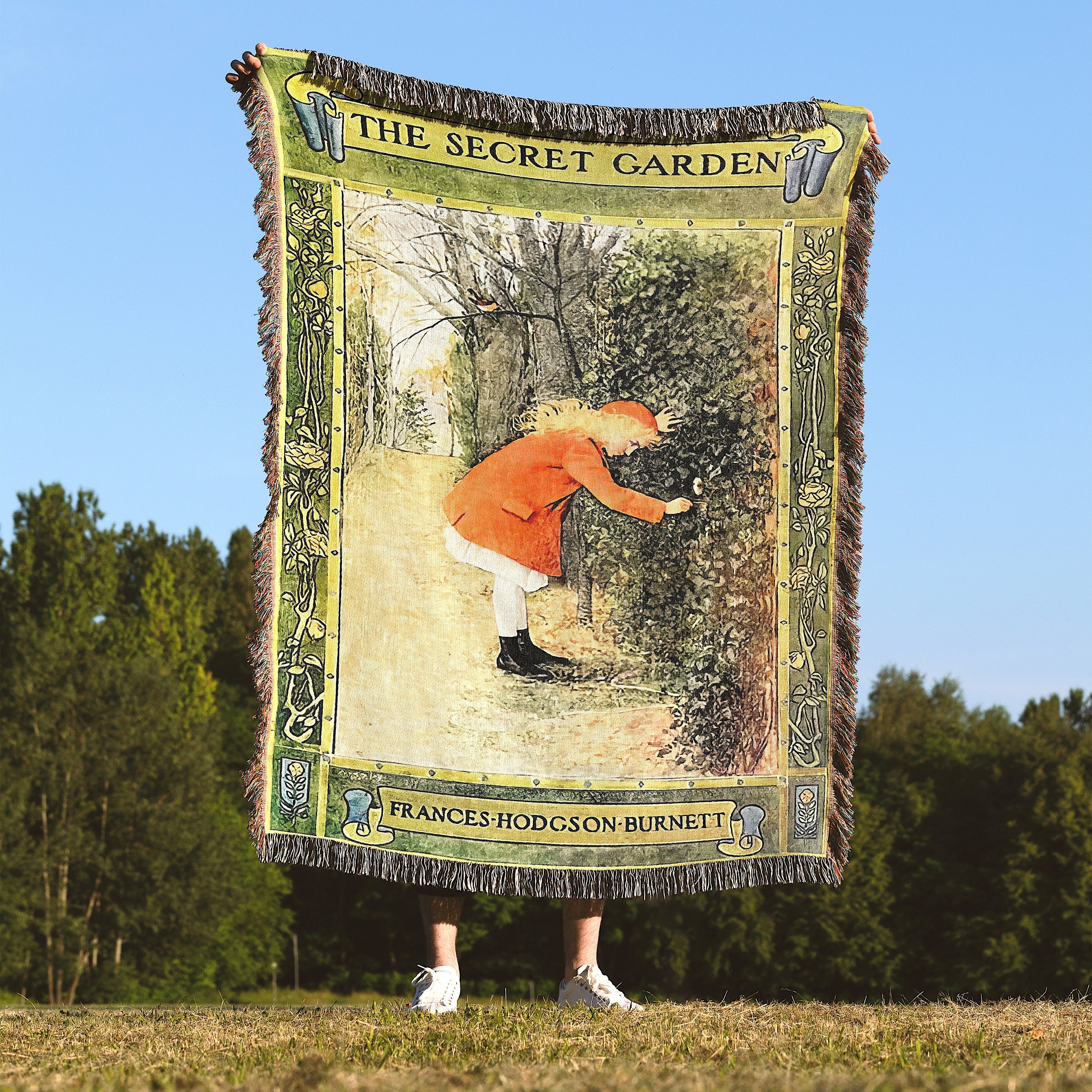 Secret Garden Woven Blanket, The Secret Garden Book Cover Tapestry Woven Throw, Frances Hodgson Burnett Classic Book Nursery Decor