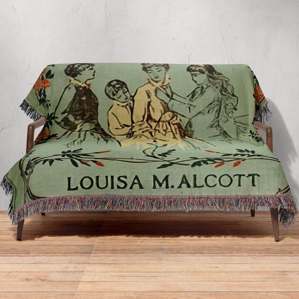 Little Women Blanket Woven Throw, Vintage Style Nursery Book Covers Blanket, Louisa May Alcott Literature Blanket, Reading Blanket Gift