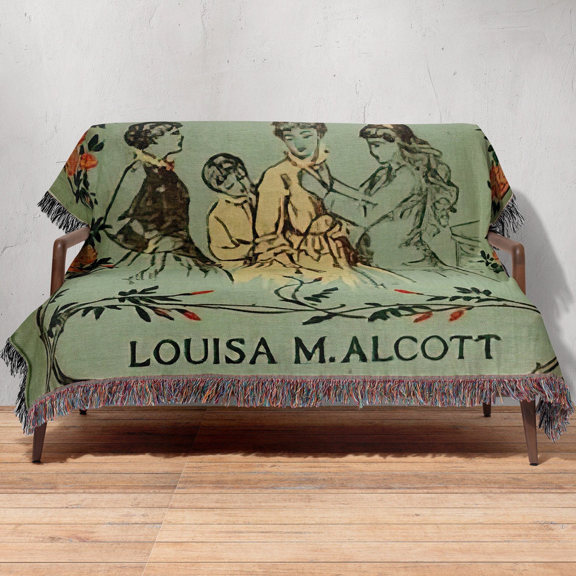 Little Women Blanket Woven Throw, Vintage Style Nursery Book Covers Blanket, Louisa May Alcott Literature Blanket, Reading Blanket Gift