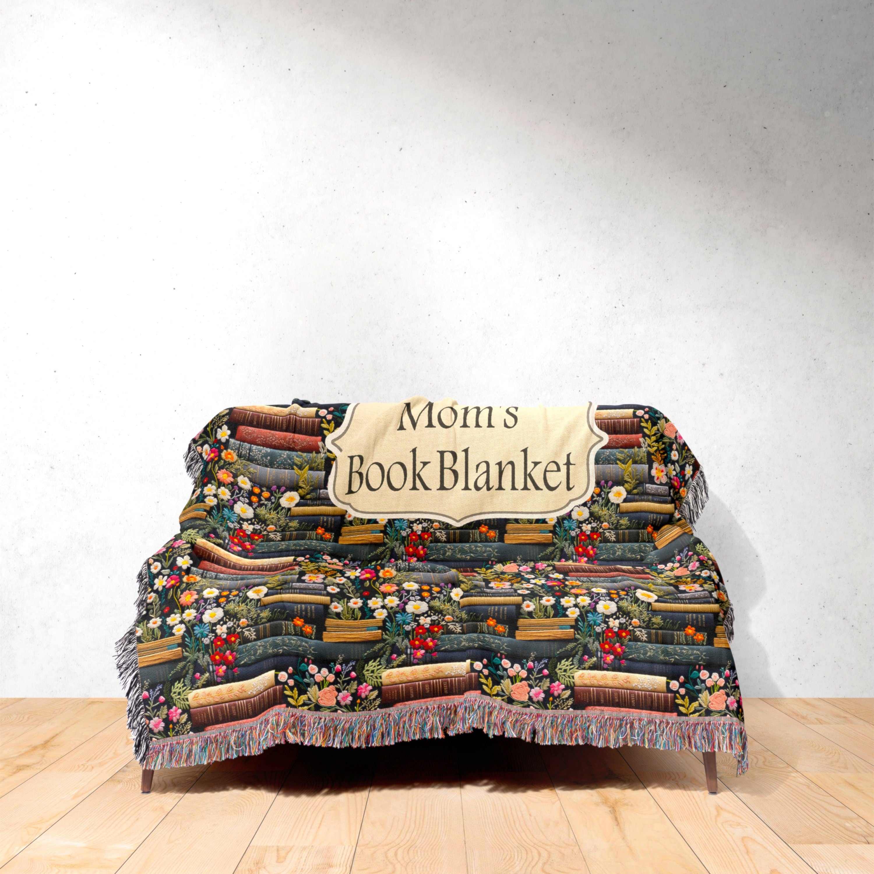 Personalized Book Blanket for Mom, Custom Mother's Day Book Lover Blanket, Books Wildflowers Woven Blanket Throw, Gift for Reading Lover