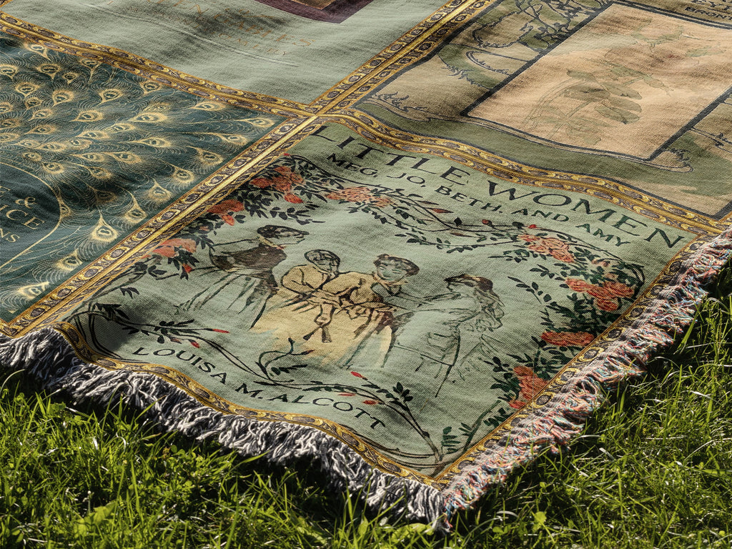 Literary Classics Woven Throw Blanket - Jane Eyre, Little Women, Pride & Prejudice - Book Lover Gift