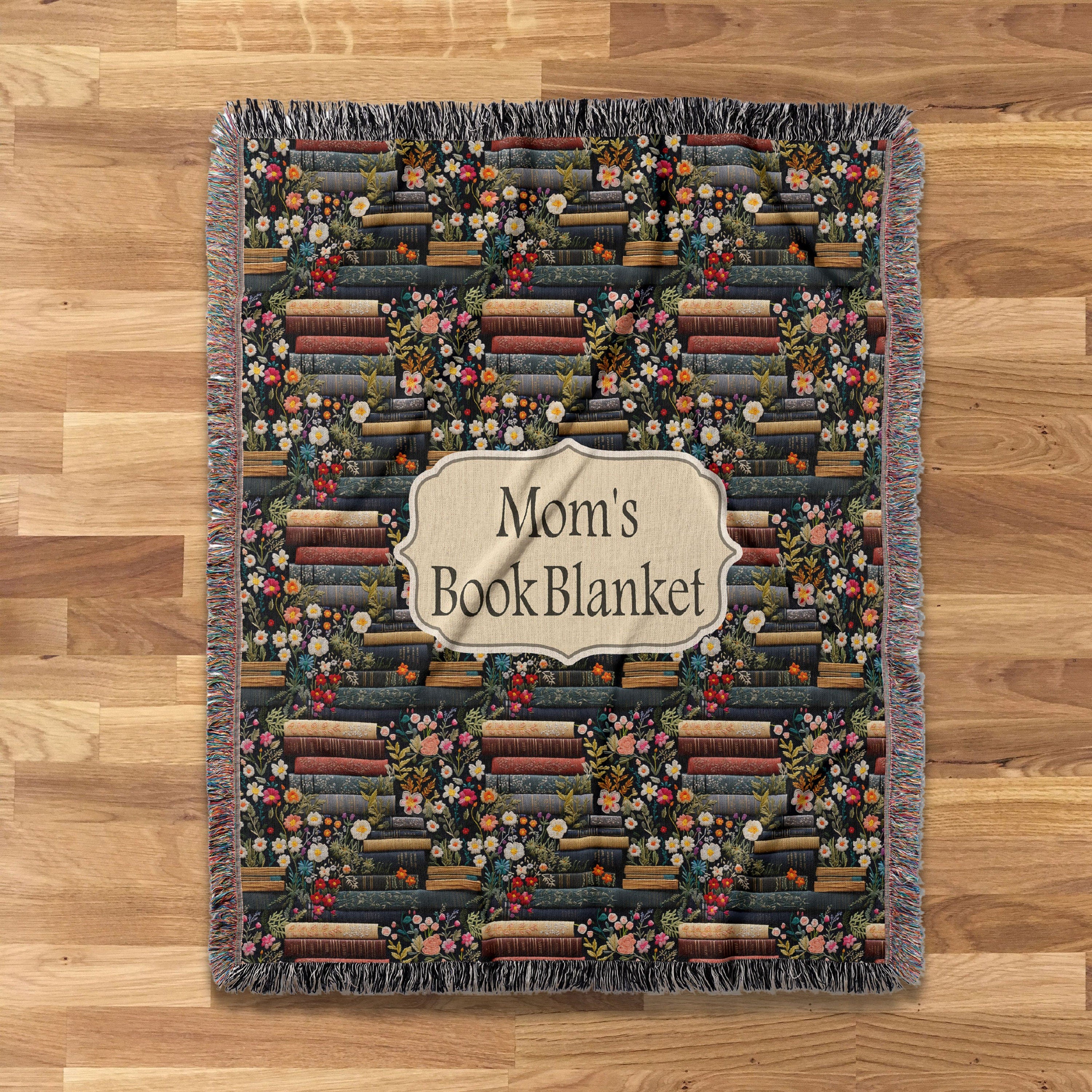 Personalized Book Blanket for Mom, Custom Mother's Day Book Lover Blanket, Books Wildflowers Woven Blanket Throw, Gift for Reading Lover