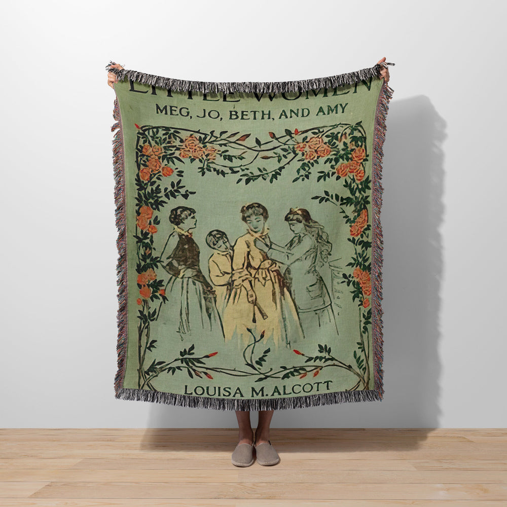 Little Women woven throw blanket with vintage rose garland cover art for a nursery