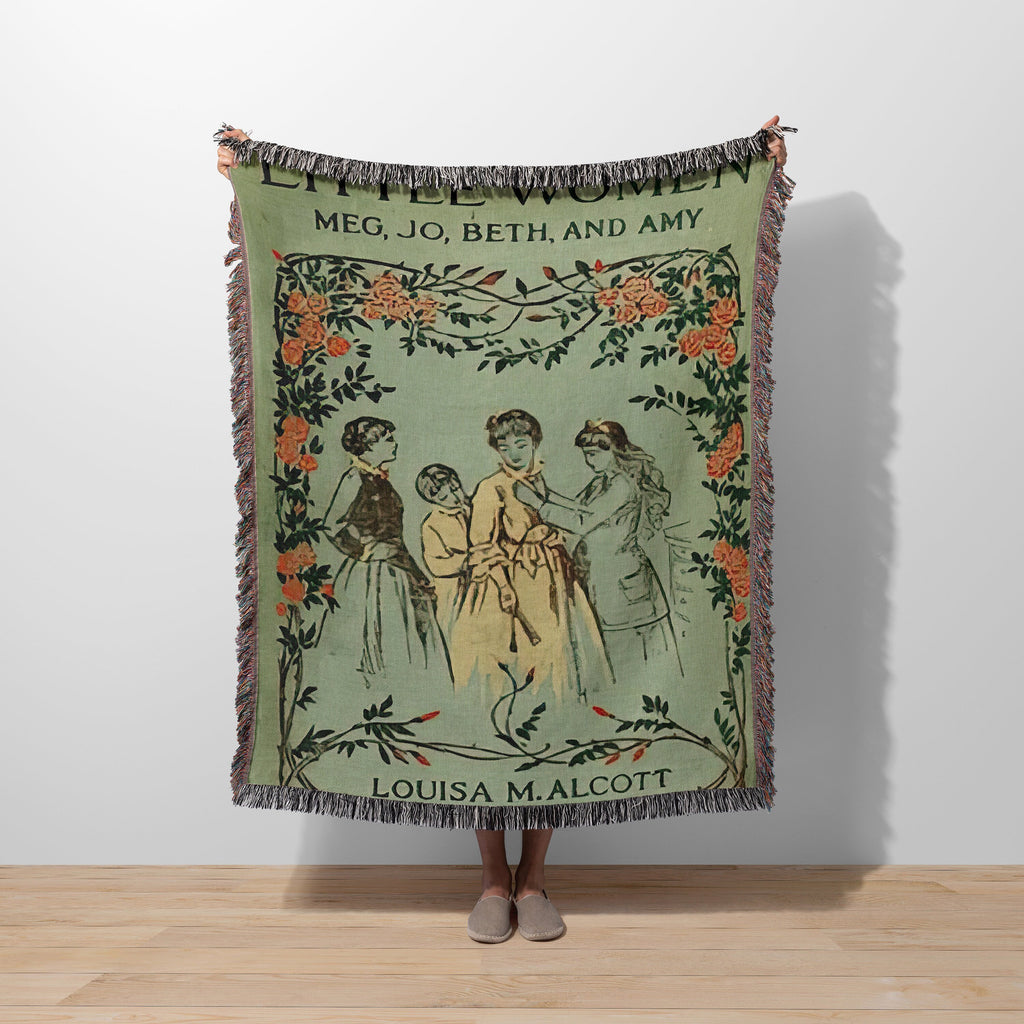 Little Women Blanket Woven Throw, Vintage Style Nursery Book Covers Blanket, Louisa May Alcott Literature Blanket, Reading Blanket Gift