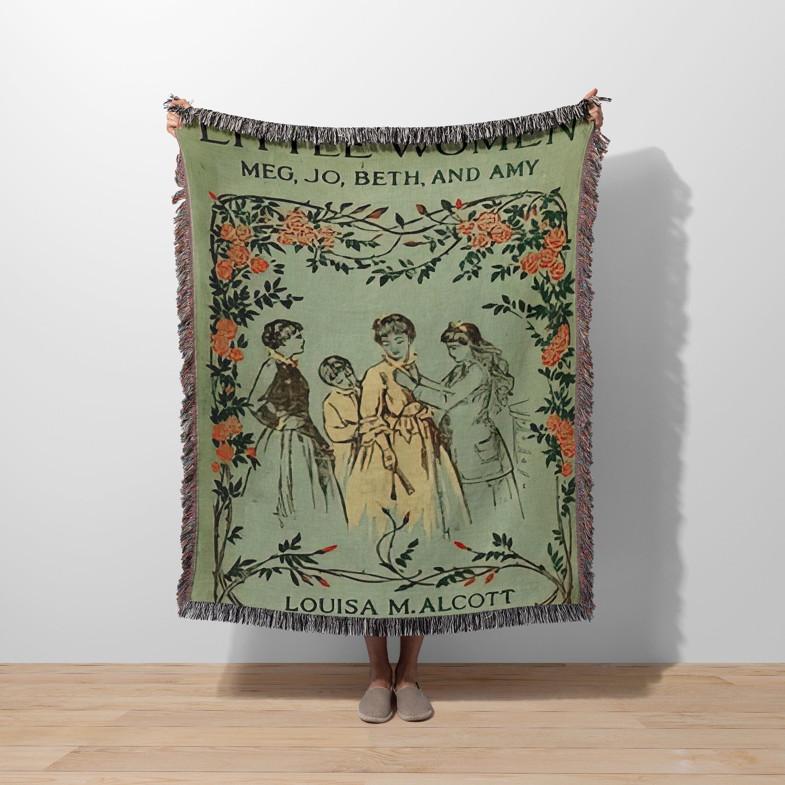 Little Women Blanket Woven Throw, Vintage Style Nursery Book Covers Blanket, Louisa May Alcott Literature Blanket, Reading Blanket Gift