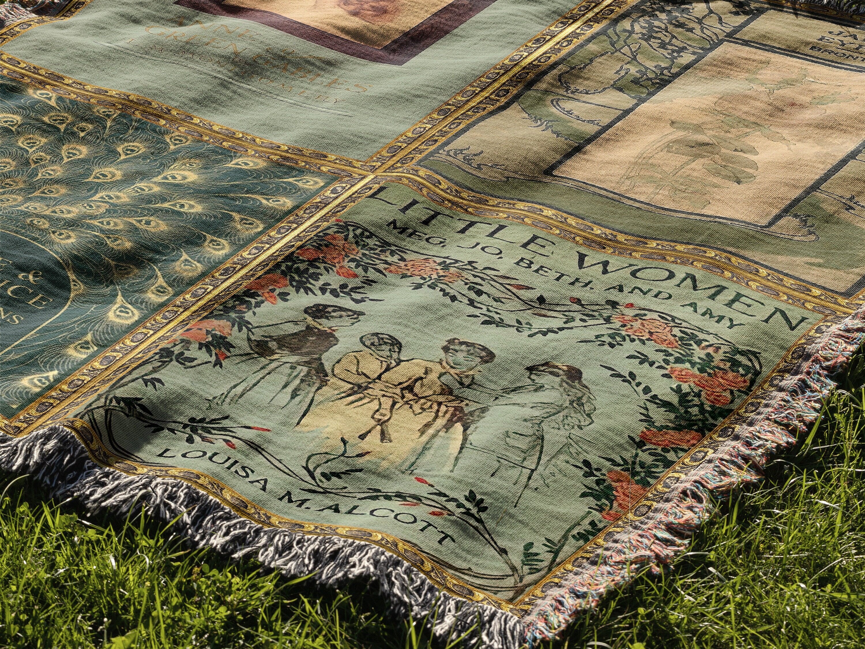 Book Covers Blanket, Woven Little Women Book Throw Blanket, Anne of Green Gables Cottagecore Book Blanket, Jane Austen Reading Blanket