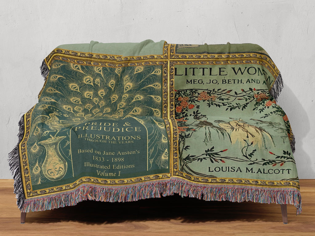 Literary Classics Woven Throw Blanket - Jane Eyre, Little Women, Pride & Prejudice - Book Lover Gift