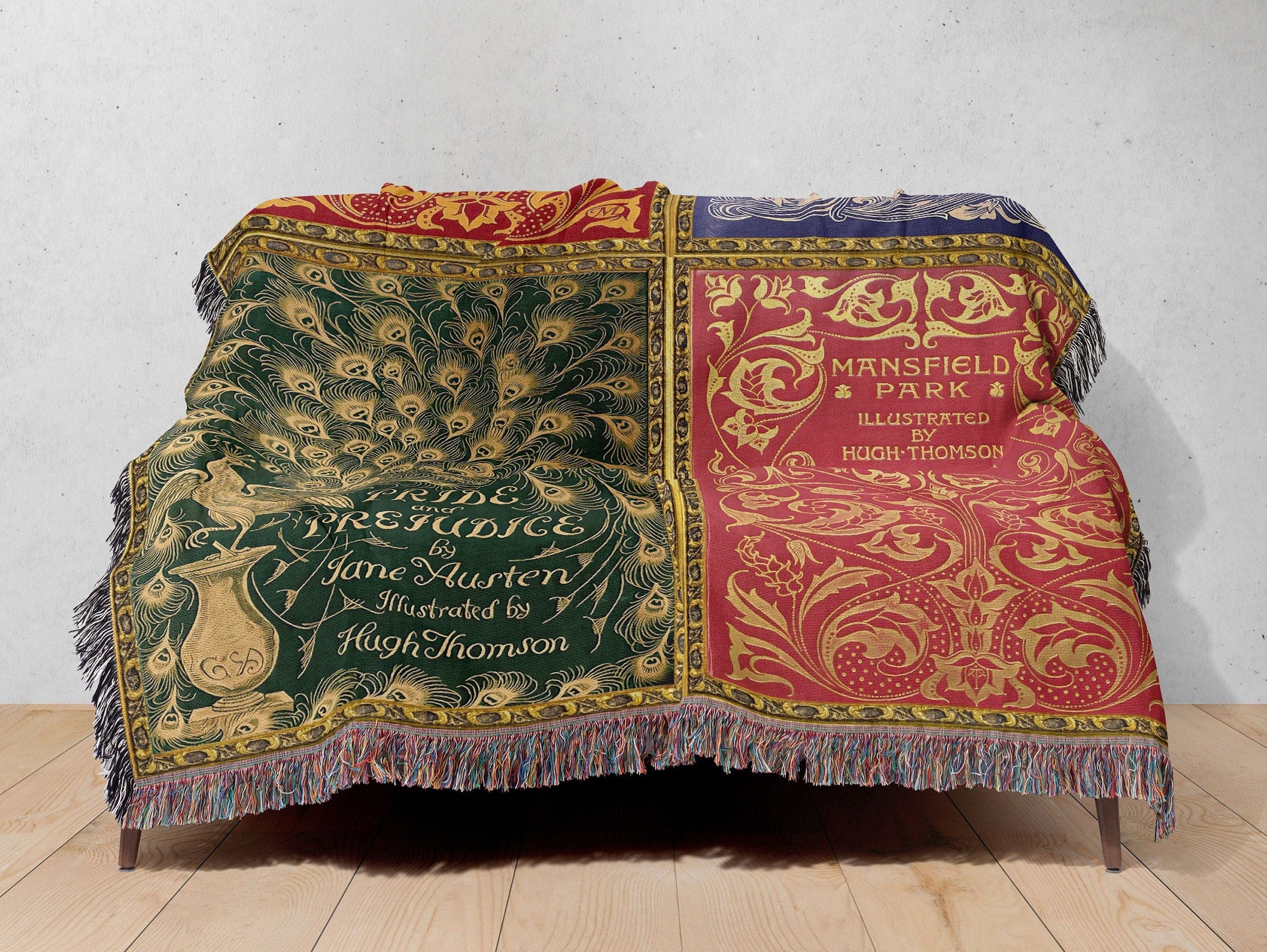 Vintage Book Covers Blanket, Woven Jane Austen Book Throw Blanket, Pride & Prejudice Emma Mansfield Vintage Book Blanket, Reading Blanket