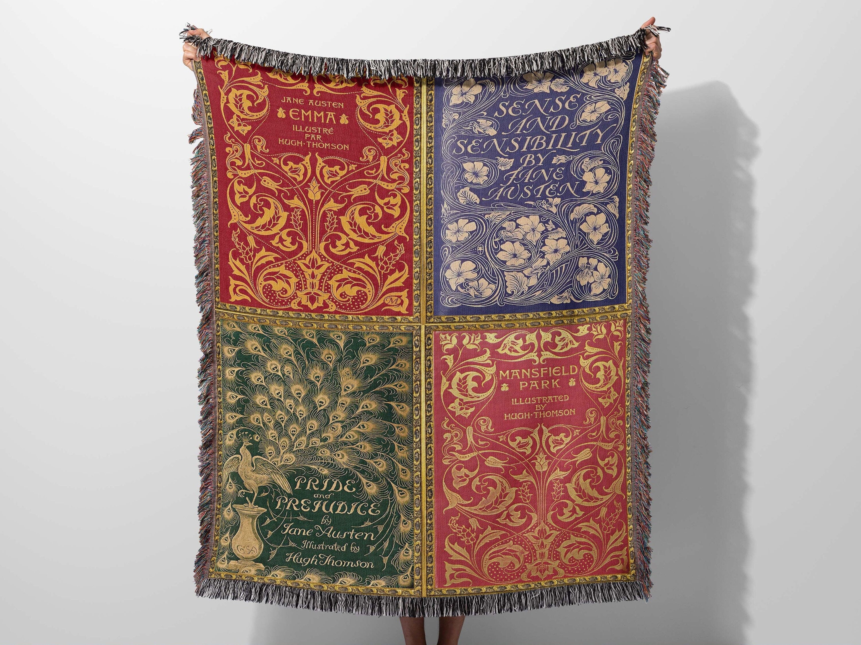 Jane Austen Book Covers Blanket, Woven Book Throw Blanket, Pride & Prejudice Emma Mansfield Vintage Book Blanket, Reading Blanket