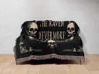 Edgar Allan Poe Raven Tapestry, Woven Blanket Gift for Bibliophile Book Lover, Gothic Dark Academia Wall Hanging, Crow Blanket Throw