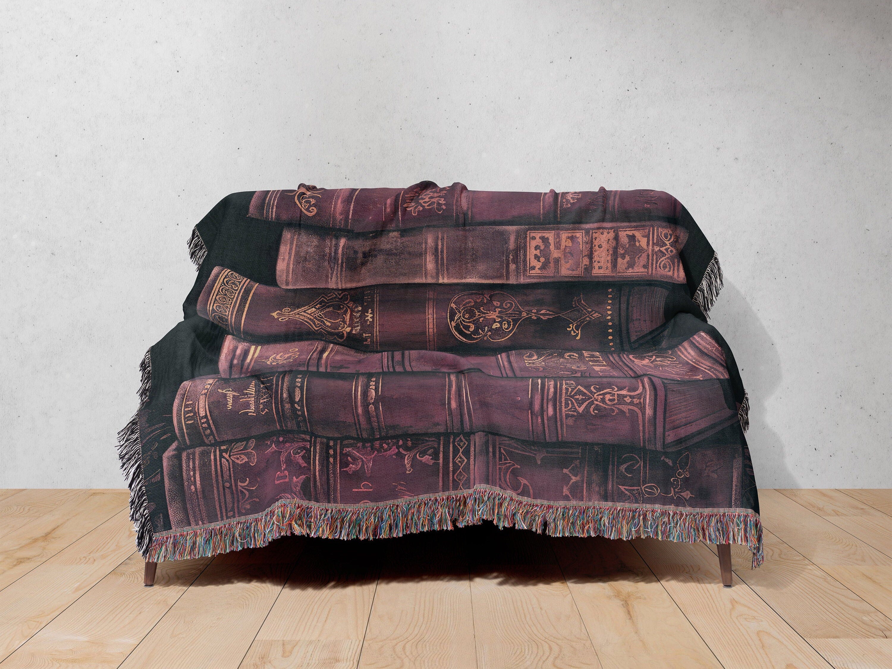 Pastel Bat Tapestry Woven Blanket, Gifts for Goths, Pink Mauve Gothic Dark Academia Wall Hanging, Dark Cottagecore Mystic Books Bat Blanket
