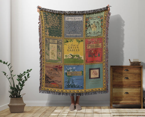 Vintage Book Covers Blanket, Woven Jane Austen Book Throw Blanket, Anne of Green Gables Vintage Book Blanket, Reading Blanket