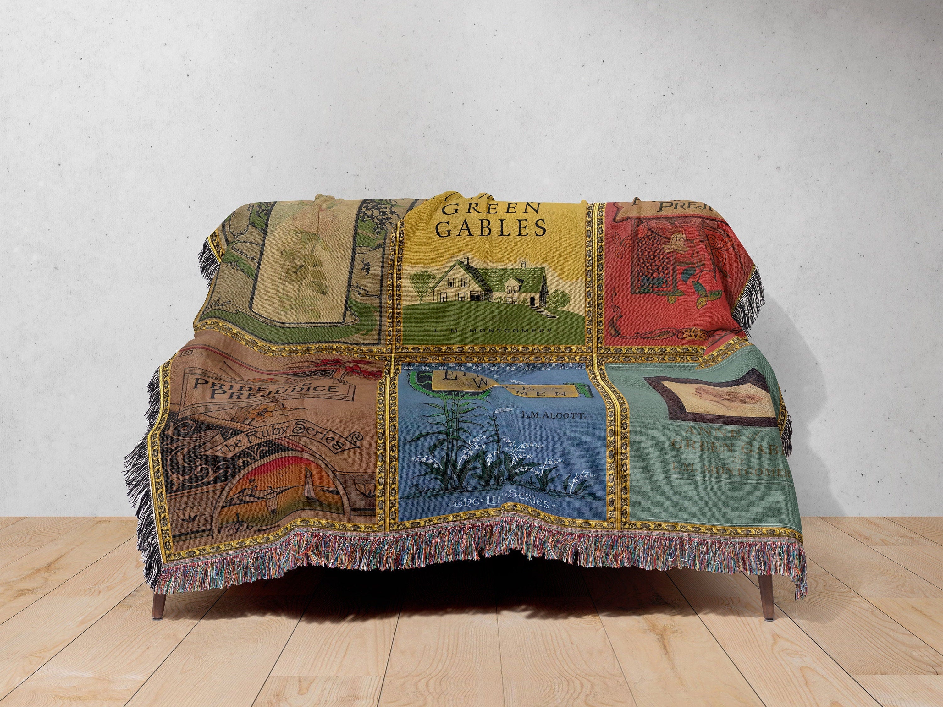 Vintage Book Covers Blanket, Woven Jane Austen Book Throw Blanket, Anne of Green Gables Vintage Book Blanket, Reading Blanket
