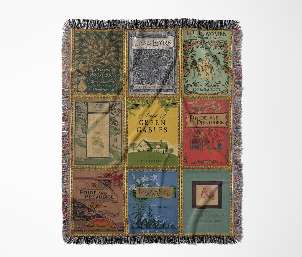 Vintage Book Covers Blanket, Woven Jane Austen Book Throw Blanket, Anne of Green Gables Vintage Book Blanket, Reading Blanket