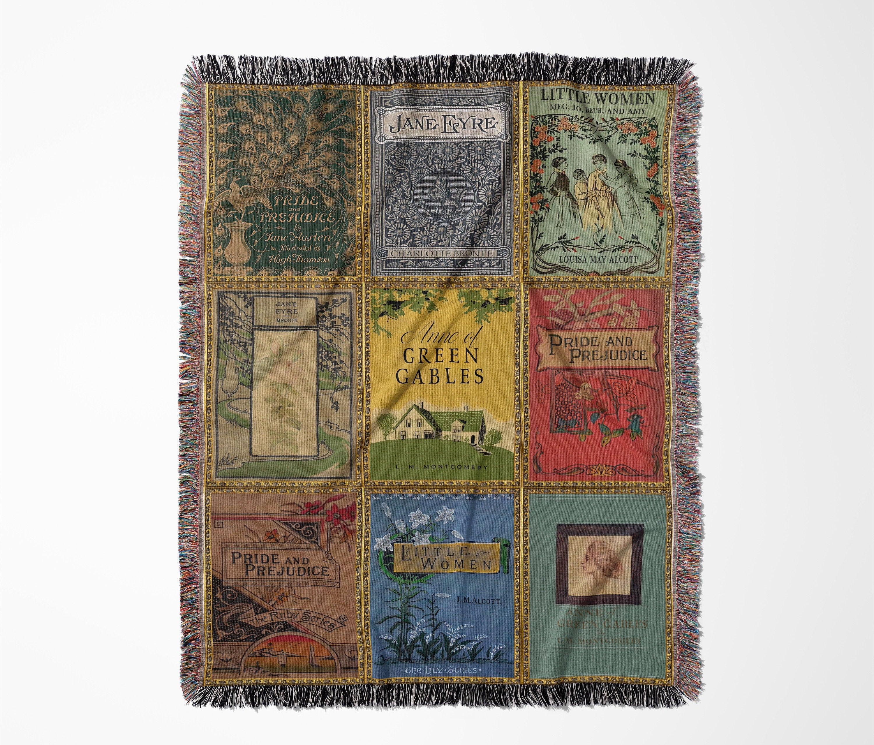 Vintage Book Covers Blanket, Woven Jane Austen Book Throw Blanket, Anne of Green Gables Vintage Book Blanket, Reading Blanket