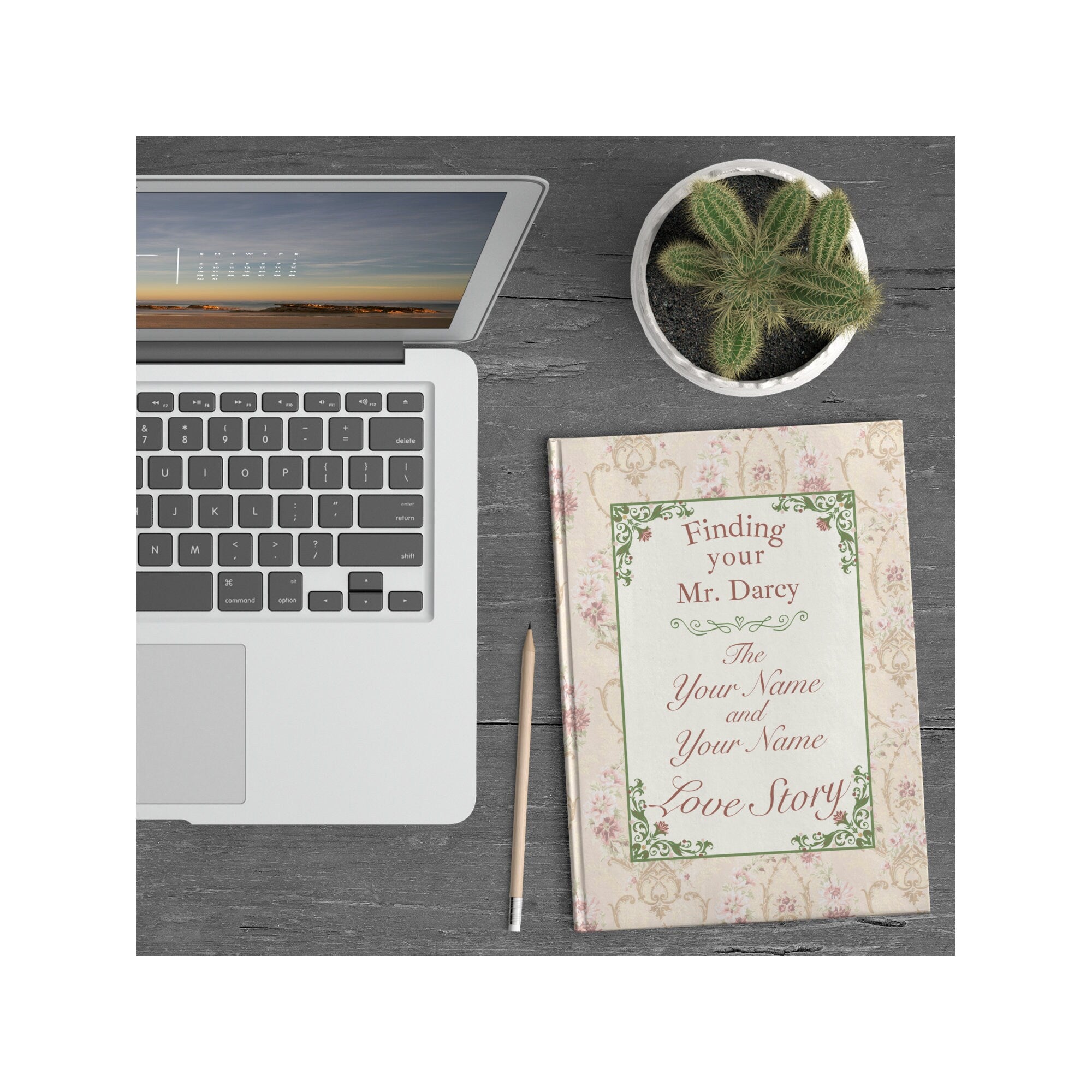 Personalized Pride and Prejudice Hardcover Notebook, Custom Mr. Darcy Love Story Journal, Gift for Newly Engaged Couple, Vintage Style Diary