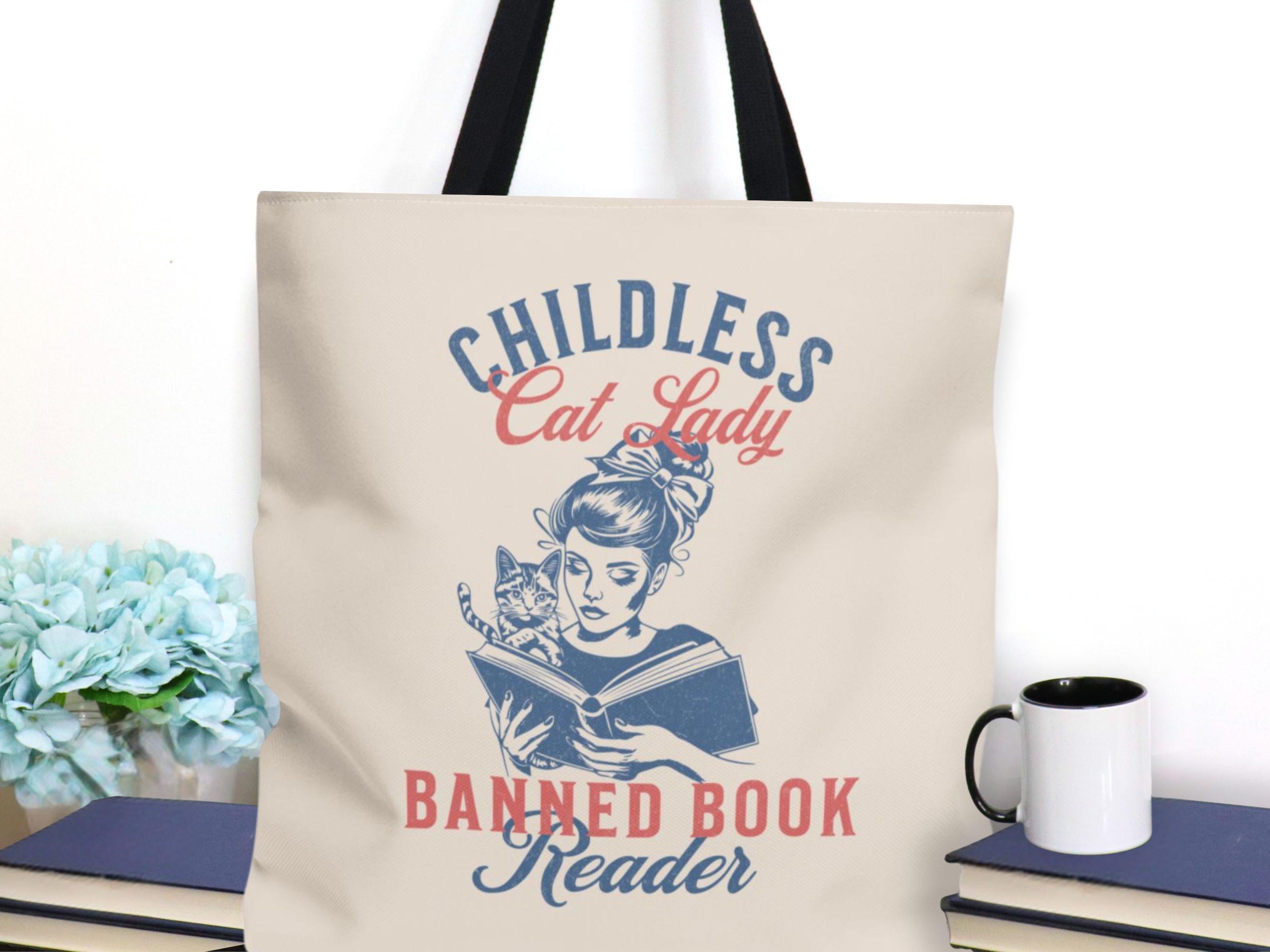 Childless Cat Lady & Read Banned Books Tote for Election 2024, Feminist Womens Rights Bag, Vote for First Madam President Tote Bag,