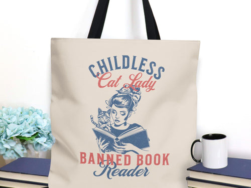 Childless Cat Lady & Read Banned Books Tote for Election 2024, Feminist Womens Rights Bag, Vote for First Madam President Tote Bag,