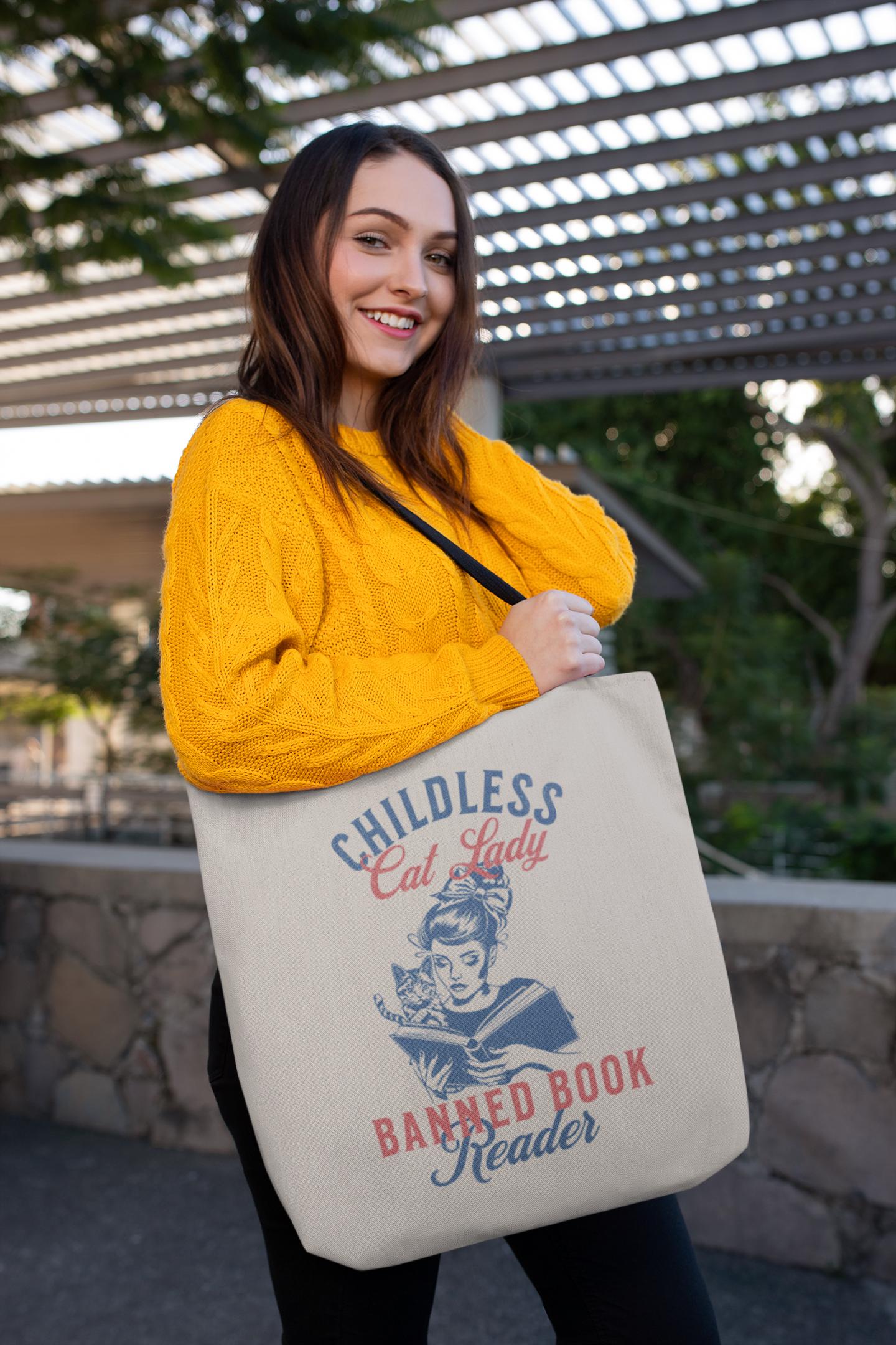 Childless Cat Lady & Read Banned Books Tote for Election 2024, Feminist Womens Rights Bag, Vote for First Madam President Tote Bag,