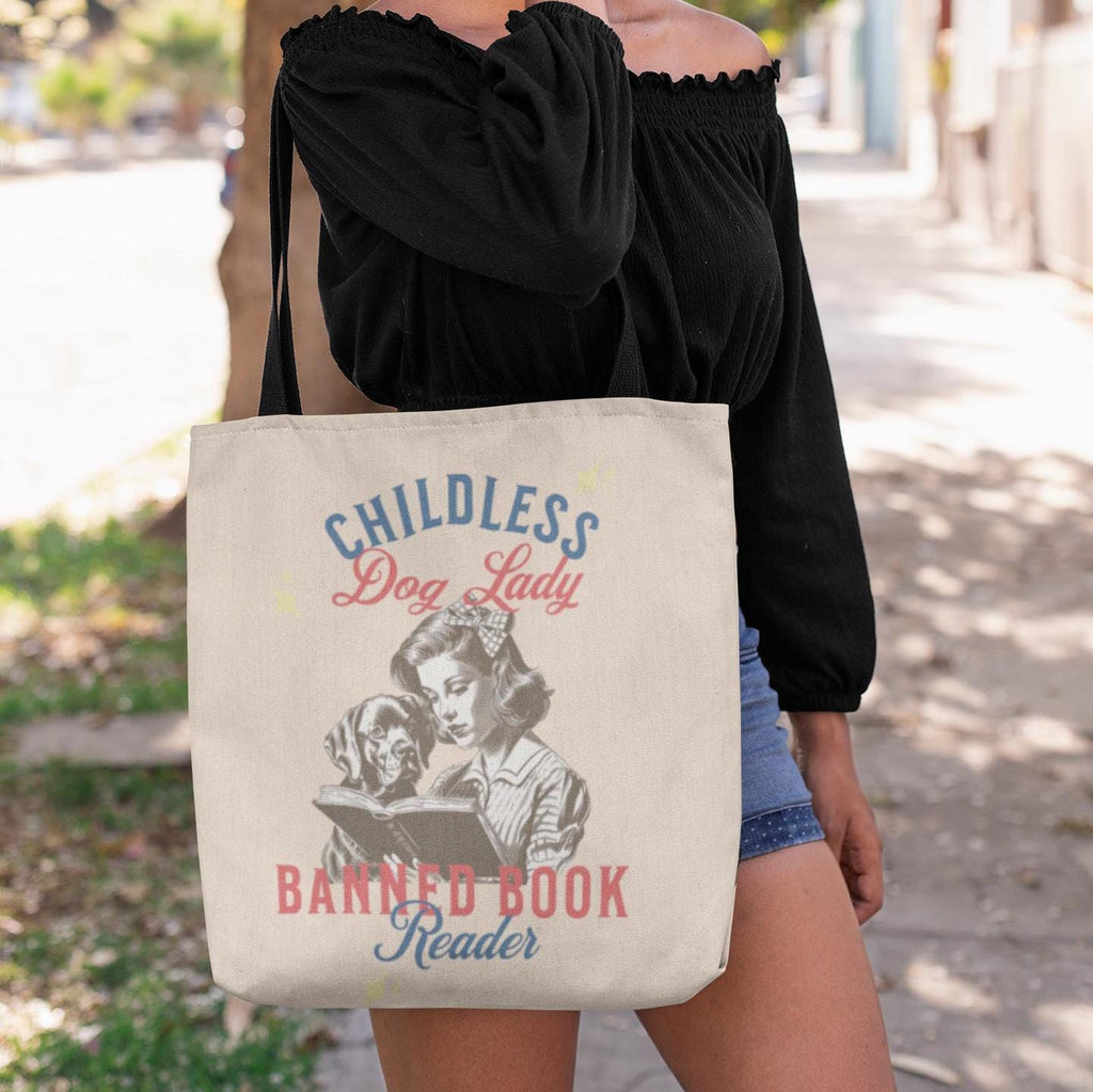 Childless Dog Lady & Read Banned Books Tote for Election 2024, Feminist Womens Rights Bag, Vote for First Madam President Tote Bag,