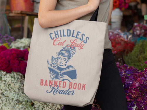 Childless Cat Lady & Read Banned Books Tote for Election 2024, Feminist Womens Rights Bag, Vote for First Madam President Tote Bag,
