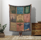 Vintage Book Covers Blanket, Woven Throw Blanket Featuring Pride & Prejudice Great Gatsby Anne of Green Gables Wuthering Heights